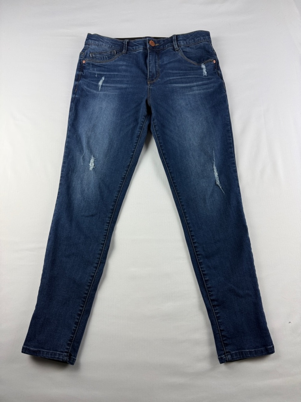 Democracy Fab Ab Skinny Distressed Jeans Size 10 Stretch Mid Rise Dark Wash